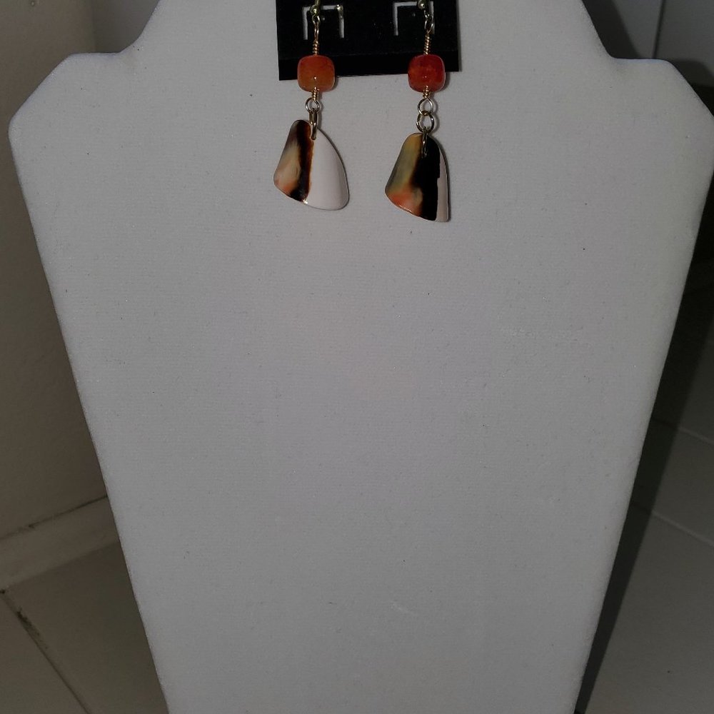 Everlasting Shell Bead & Orange /peaches Crystal Passions Bead wrapped Earrings.